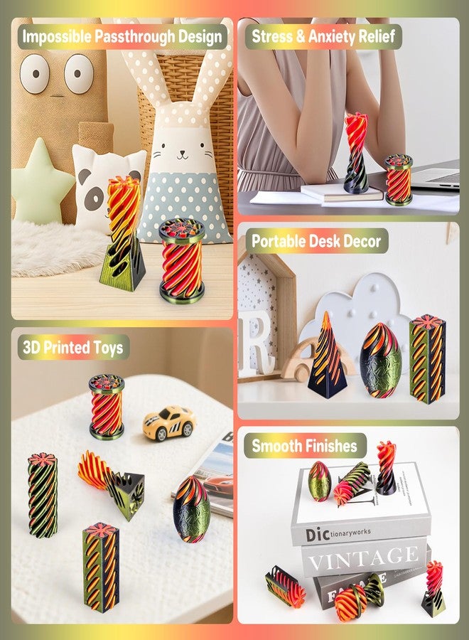 dikale 6 Packs Spiral Cone 3D Printed Fidget Toy Set, Flexible Impossible Cone Pyramid Passthrough Toys for Stress Relief, Desk Deco Relaxing for Kids Adults, Black&Cyan Gold + Gold&Red - Image 3
